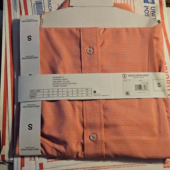 Nick Graham Mens Performance Stretch Sport Shirt Modern Fit S Orange - Picture 3 of 10